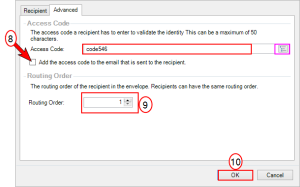 Assign Recipient Access Code and Routing Order